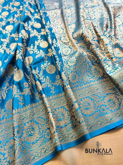 Light Blue Floral Jaal Banarasi Mashru Silk Saree