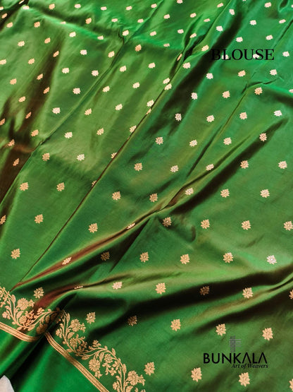 Maroon with Green Contrast Buti Banarasi Mashru Silk Saree 