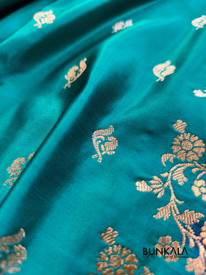 Blue with Pink Contrast Buti Banarasi Mashru Silk Saree 