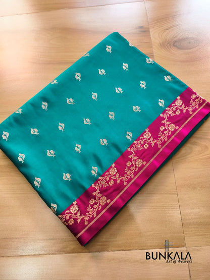 Blue with Pink Contrast Buti Banarasi Mashru Silk Saree 