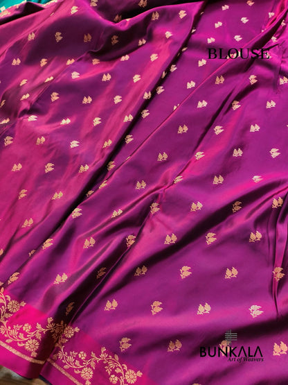 Blue with Pink Contrast Buti Banarasi Mashru Silk Saree 