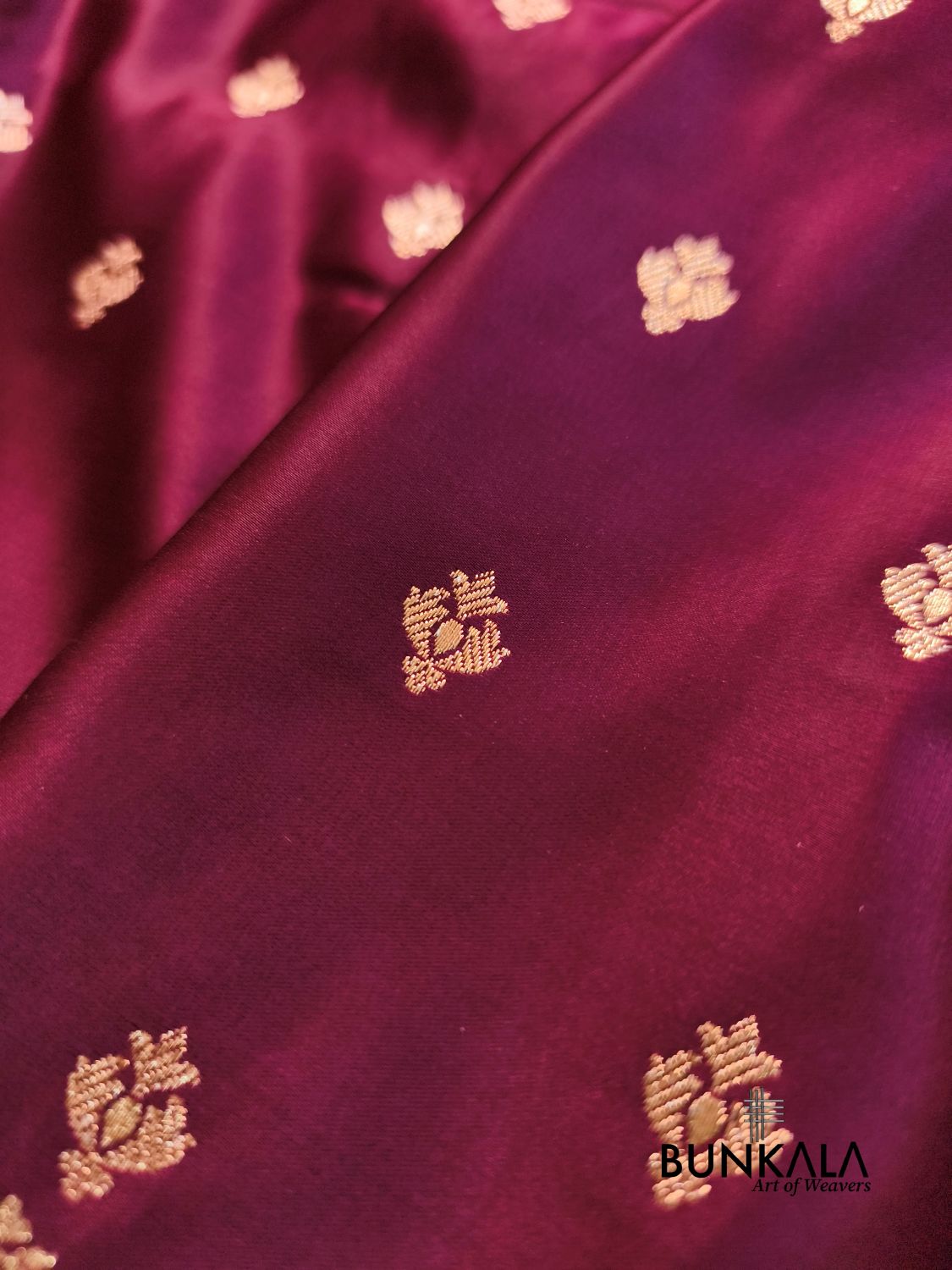 Burgundy with Mustard Contrast Buti Banarasi Mashru Silk Saree 