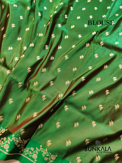 Pink with Green Contrast Buti Banarasi Mashru Silk Saree 