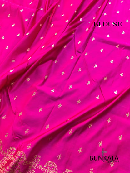 Blue with Pink Contrast Buti Banarasi Mashru Silk Saree 