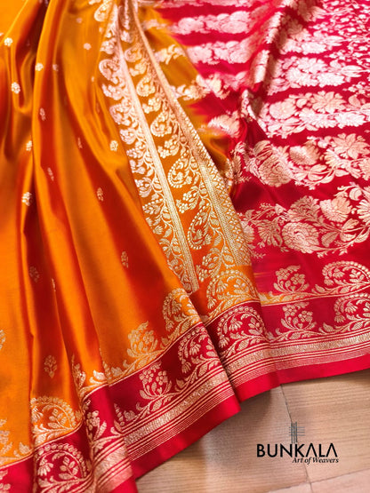 Orange with Red Contrast Buti Banarasi Mashru Silk Saree 