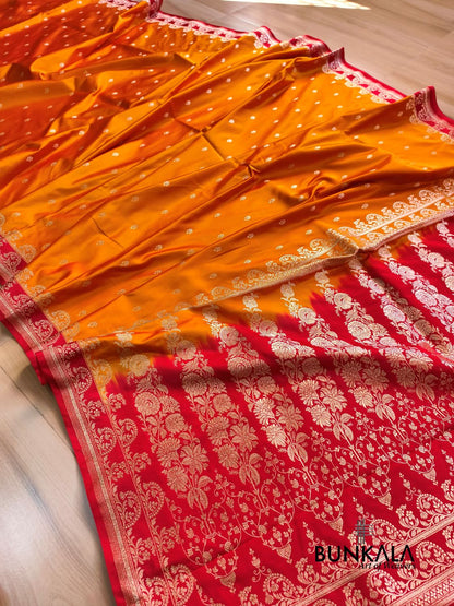 Orange with Red Contrast Buti Banarasi Mashru Silk Saree 