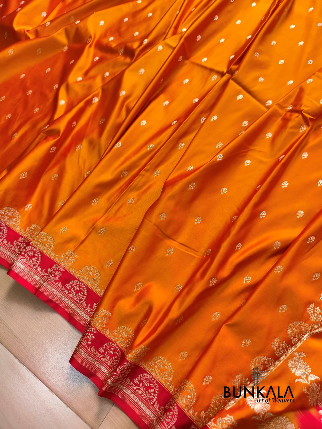 Orange with Red Contrast Buti Banarasi Mashru Silk Saree 
