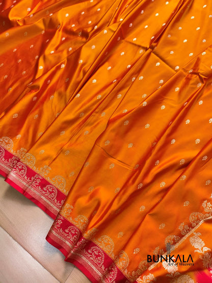 Orange with Red Contrast Buti Banarasi Mashru Silk Saree 