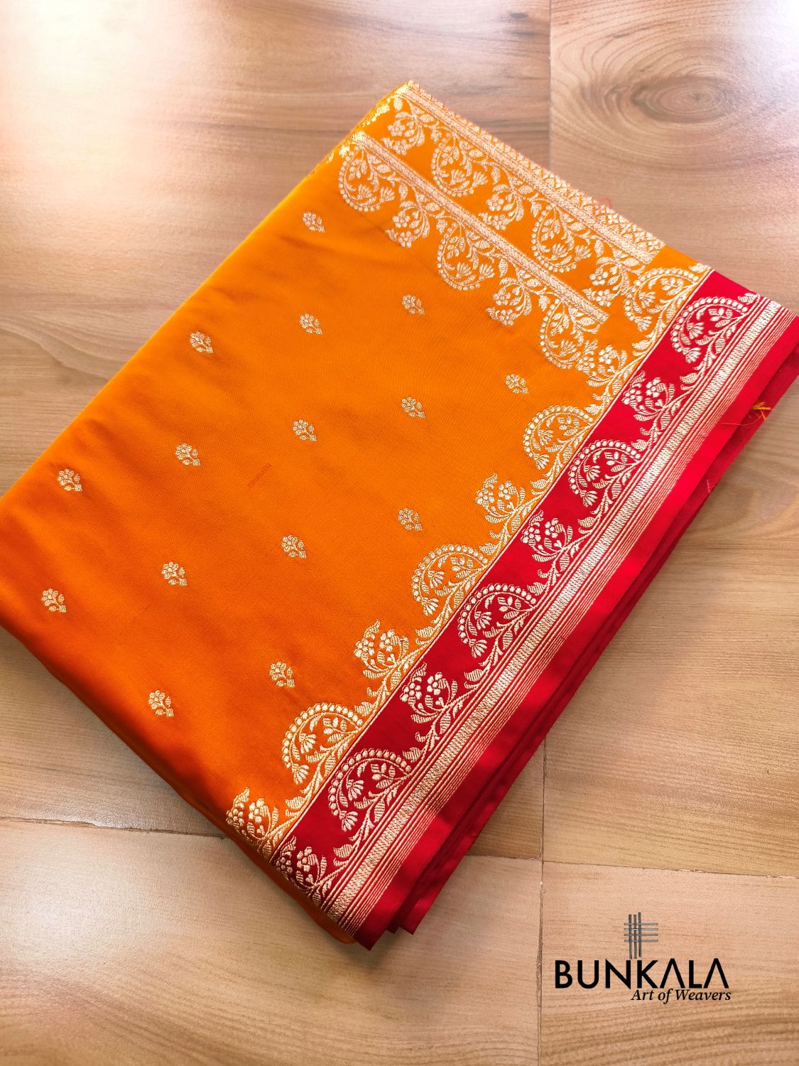 Orange with Red Contrast Buti Banarasi Mashru Silk Saree 