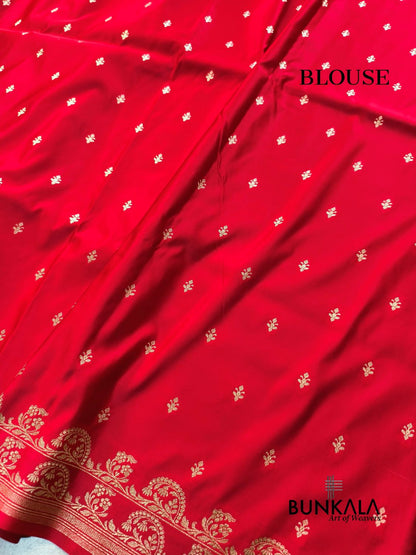 Orange with Red Contrast Buti Banarasi Mashru Silk Saree 