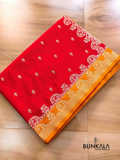 Red with Orange Contrast Buti Banarasi Mashru Silk Saree