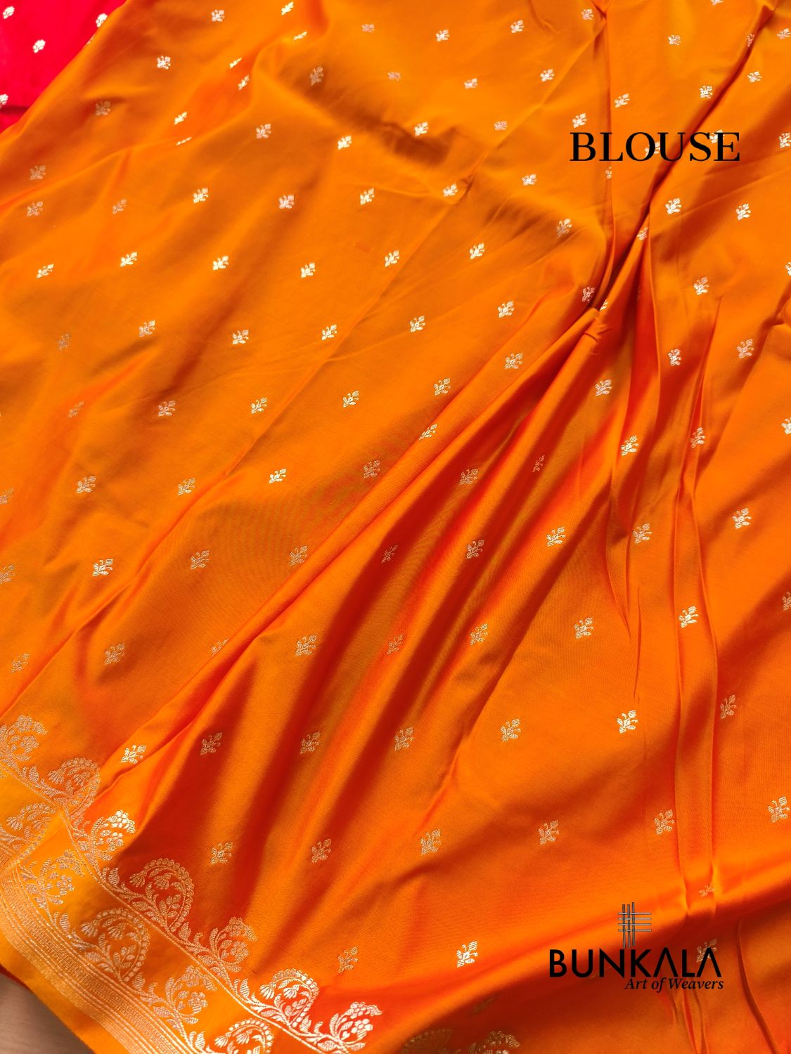 Red with Orange Contrast Buti Banarasi Mashru Silk Saree