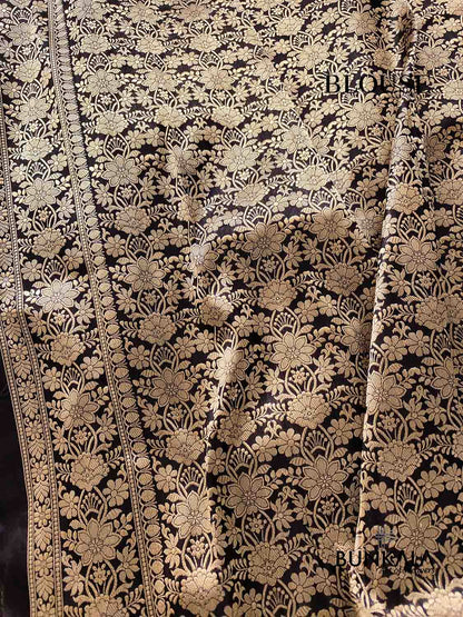 Jet Black Multicoloured Stripes Pure Katan Silk Handloom Banarasi Saree