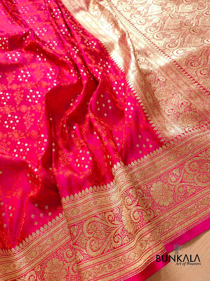 Reddish Pink Jamewar Weaved Soft Mashru Silk Banarasi Saree