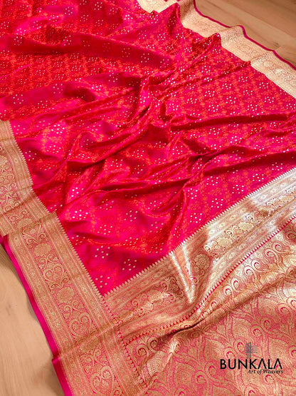 Reddish Pink Jamewar Weaved Soft Mashru Silk Banarasi Saree