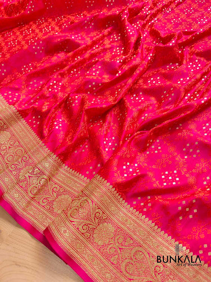 Reddish Pink Jamewar Weaved Soft Mashru Silk Banarasi Saree