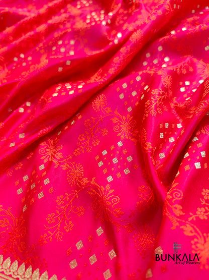 Reddish Pink Jamewar Weaved Soft Mashru Silk Banarasi Saree