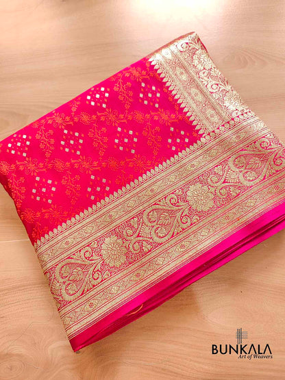 Reddish Pink Jamewar Weaved Soft Mashru Silk Banarasi Saree