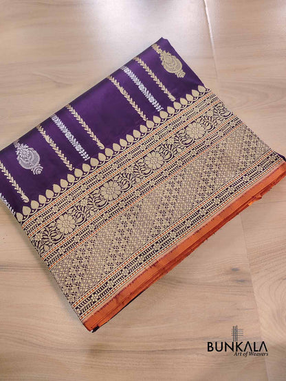 Purple Stripes Pure Katan Silk Handloom Banarasi Saree