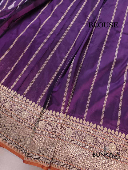 Purple Stripes Pure Katan Silk Handloom Banarasi Saree