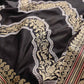 Jet Black Zig Zag Pure Katan Silk Kadwa Hand Weaved Banarasi Saree