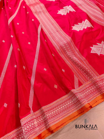 Bright Red Pure Katan Silk Handloom Banarasi Saree
