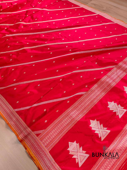 Bright Red Pure Katan Silk Handloom Banarasi Saree