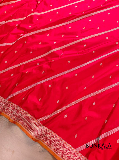 Bright Red Pure Katan Silk Handloom Banarasi Saree