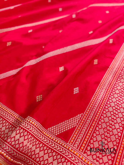 Bright Red Pure Katan Silk Handloom Banarasi Saree