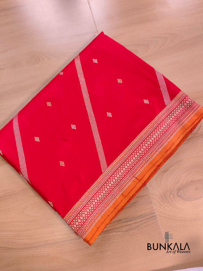 Bright Red Pure Katan Silk Handloom Banarasi Saree