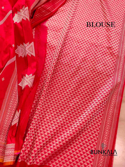 Bright Red Pure Katan Silk Handloom Banarasi Saree