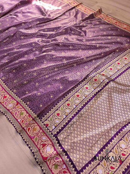 Purple Brocade Pure Katan Silk Handloom Meenakari Banarasi Saree