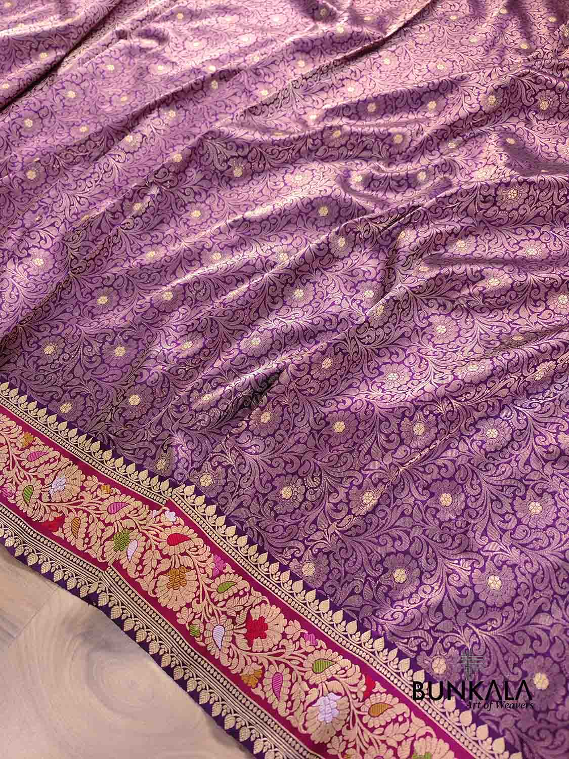 Purple Brocade Pure Katan Silk Handloom Meenakari Banarasi Saree