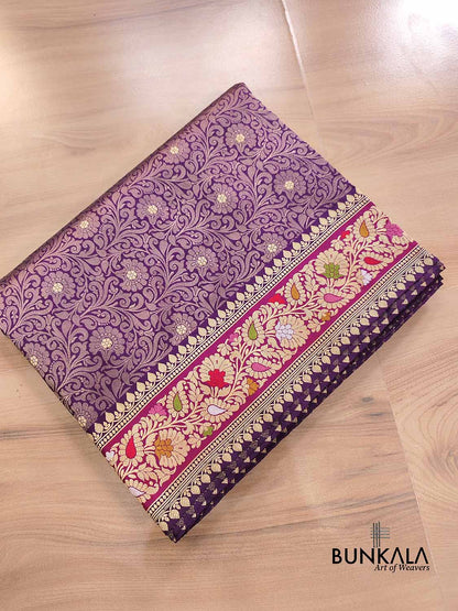Purple Brocade Pure Katan Silk Handloom Meenakari Banarasi Saree