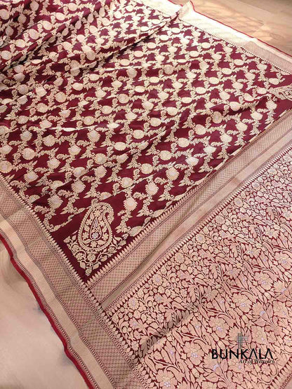 Dark Maroon Pure Katan Silk Handloom Banarasi Saree