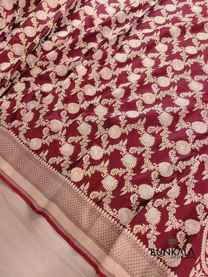 Dark Maroon Pure Katan Silk Handloom Banarasi Saree