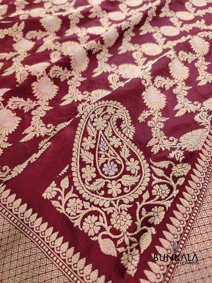 Dark Maroon Pure Katan Silk Handloom Banarasi Saree