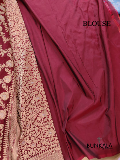 Dark Maroon Pure Katan Silk Handloom Banarasi Saree
