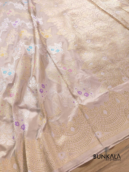 Ivory Meenakari Pure Katan Silk Handloom Banarasi Saree