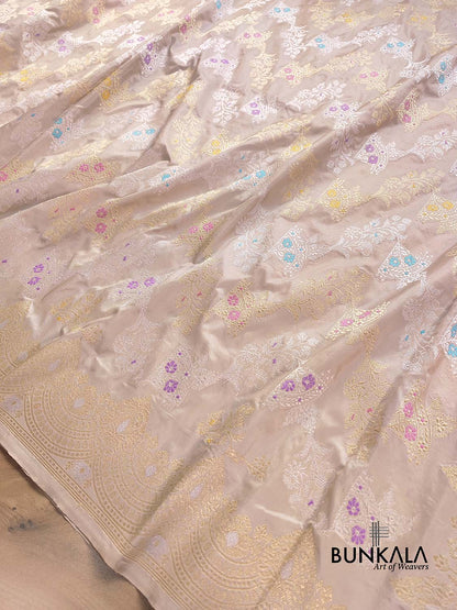 Ivory Meenakari Pure Katan Silk Handloom Banarasi Saree