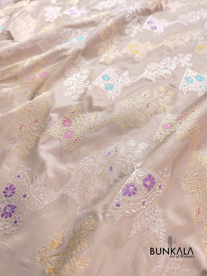 Ivory Meenakari Pure Katan Silk Handloom Banarasi Saree