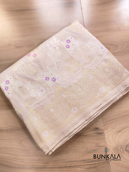 Ivory Meenakari Pure Katan Silk Handloom Banarasi Saree