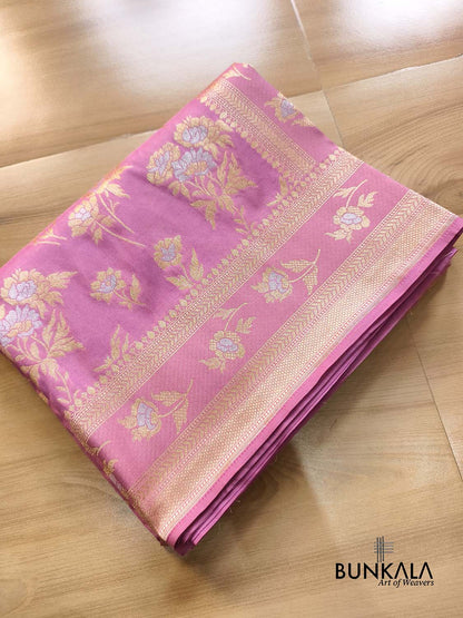 Dusty Rose Pink Flower Bunch Sona Rupa Weaved Banarasi Silk Saree