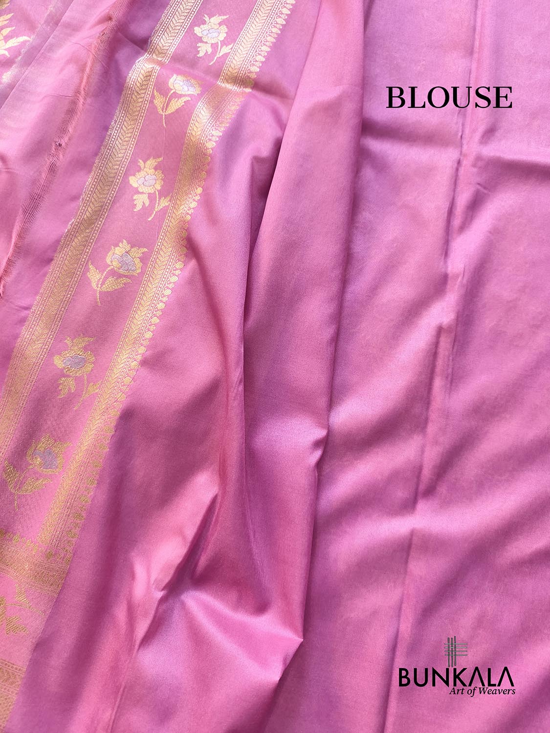 Dusty Rose Pink Flower Bunch Sona Rupa Weaved Banarasi Silk Saree