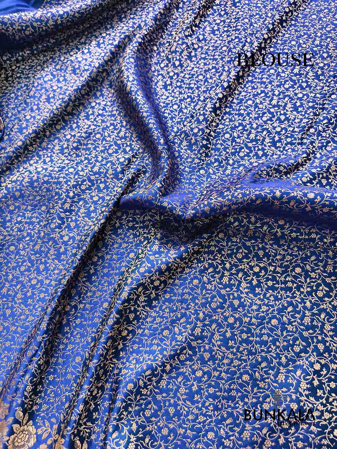 Royal Blue Floral Border Weaved Banarasi Mashru Silk Saree