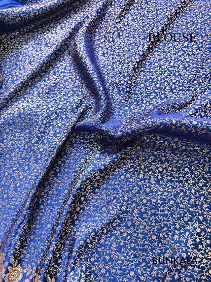 Royal Blue Floral Border Weaved Banarasi Mashru Silk Saree
