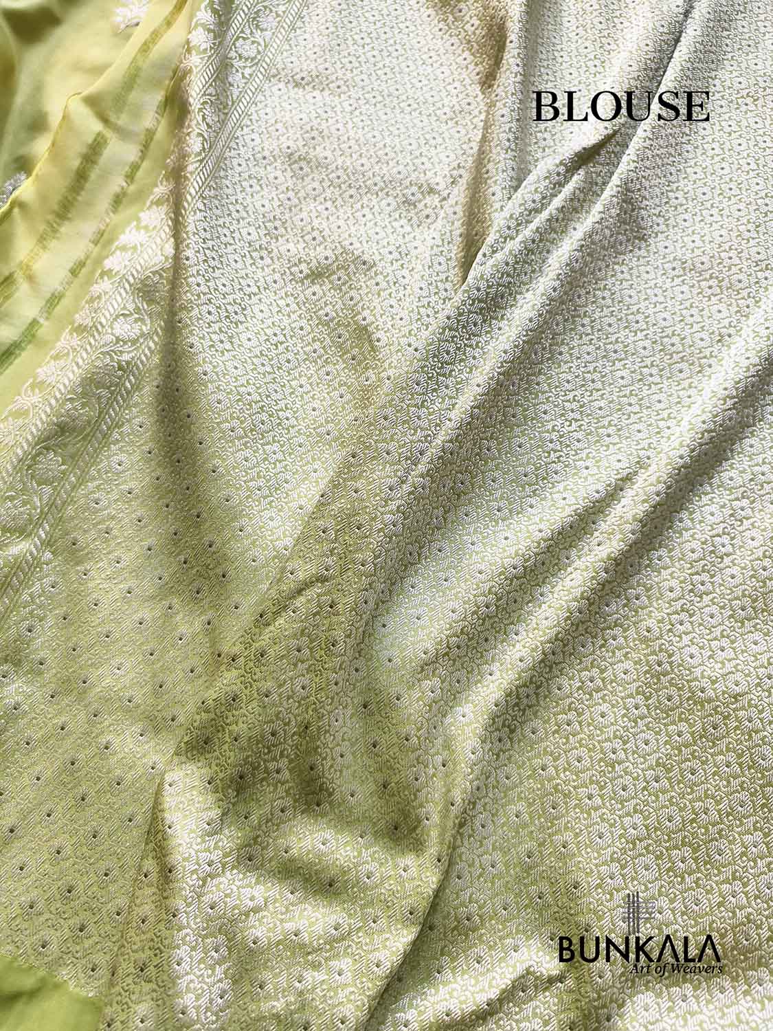 Lime Green Silver Zari Ektara Big Floral Buta Kadwa Handwoven Banarasi Pure Katan Silk Saree