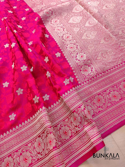 Magenta Pink Floral Buti Jaal Jamewar Weaved Banarasi Soft Mashru Silk Saree