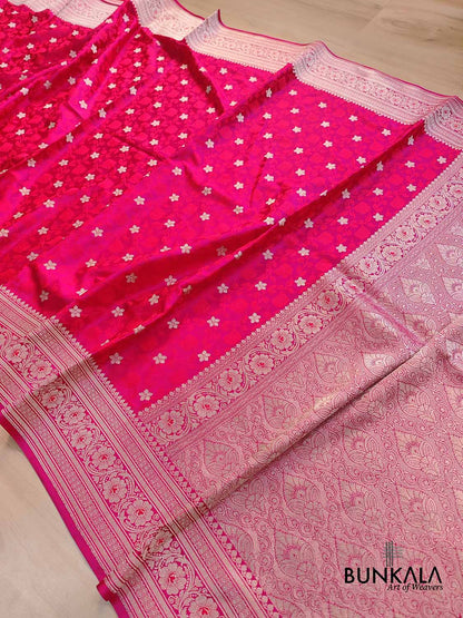Magenta Pink Floral Buti Jaal Jamewar Weaved Banarasi Soft Mashru Silk Saree