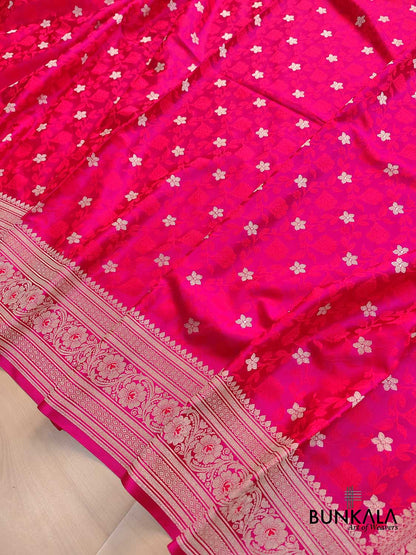 Magenta Pink Floral Buti Jaal Jamewar Weaved Banarasi Soft Mashru Silk Saree